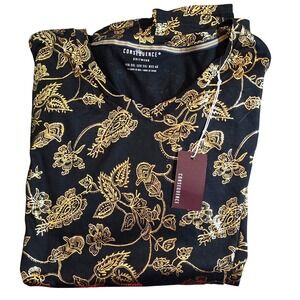 Consequence Knitwear Black Gold Paisley V Neck Tee Shirt fashionable 2XL